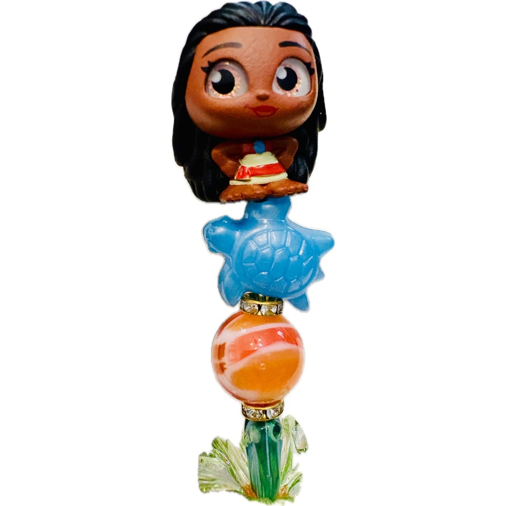 Disney Moana Doorables Beaded Pen Sea Turtle Tropical Palm Leaf Stationery